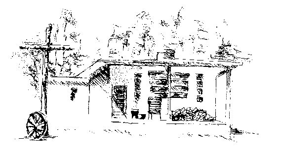 [Drawing of Merton's Hermitage by Lindsay Nevin.]